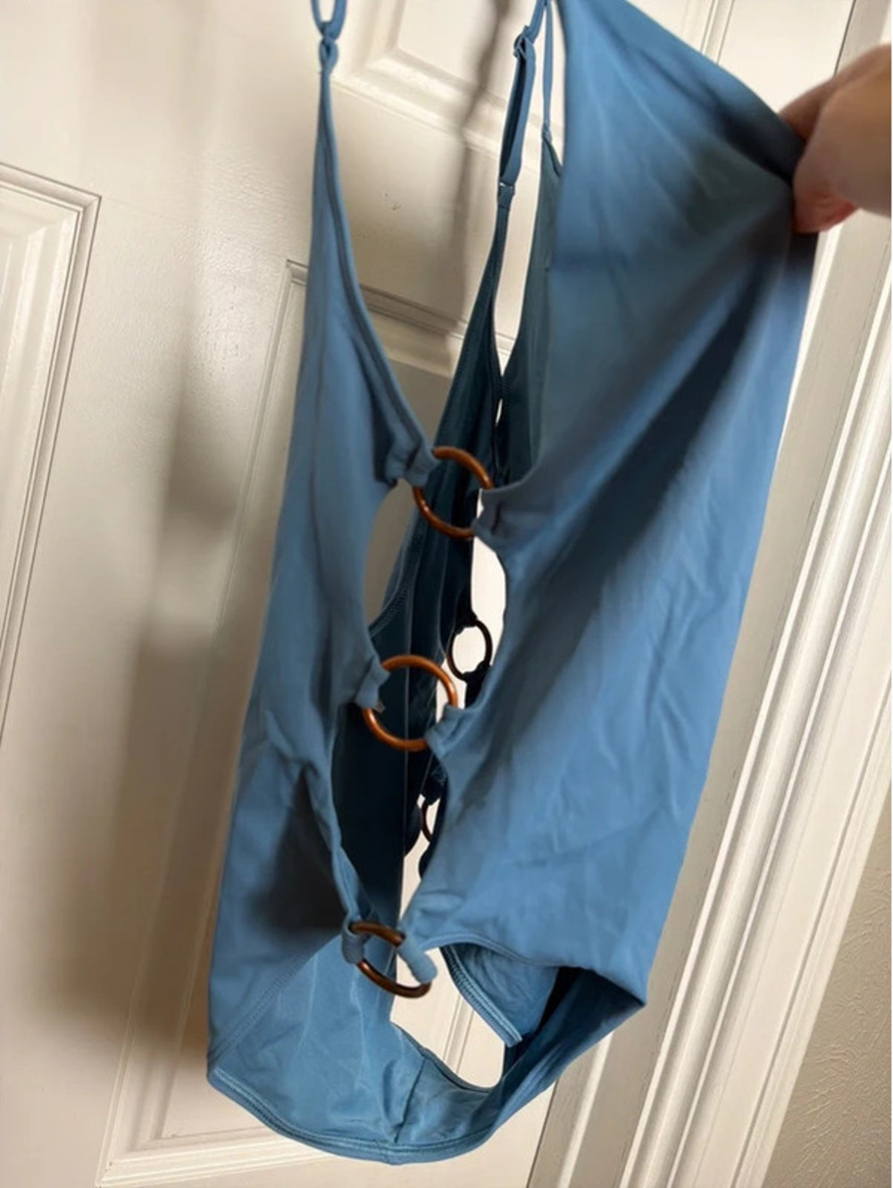 Aerie One Piece Swimsuit Rings Blue Peekaboo Large
